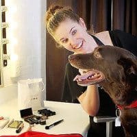 Koko the Red Dog with Makeup Artist